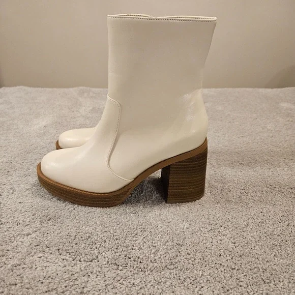Women's White Platform Ankle Boots - Size 6.5 - 70s Retro Block Heel - Target - Picture 5 of 9